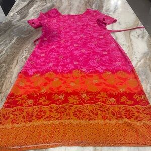 Elegant Pink and Orange Floral Dress